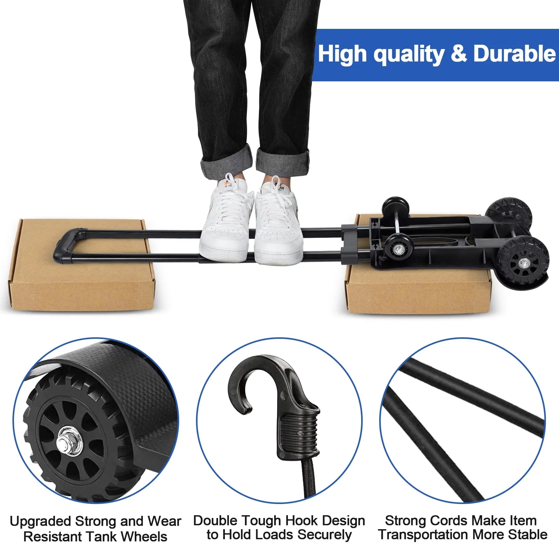 siisll Big Capacity Heavy Duty Folding Hand Truck Luggage Cart for Moving Lightweight Utility Cart for Luggage Folding Cart with Wheels Collapsible Platform Cart for Home, Office and Travel Use. Black