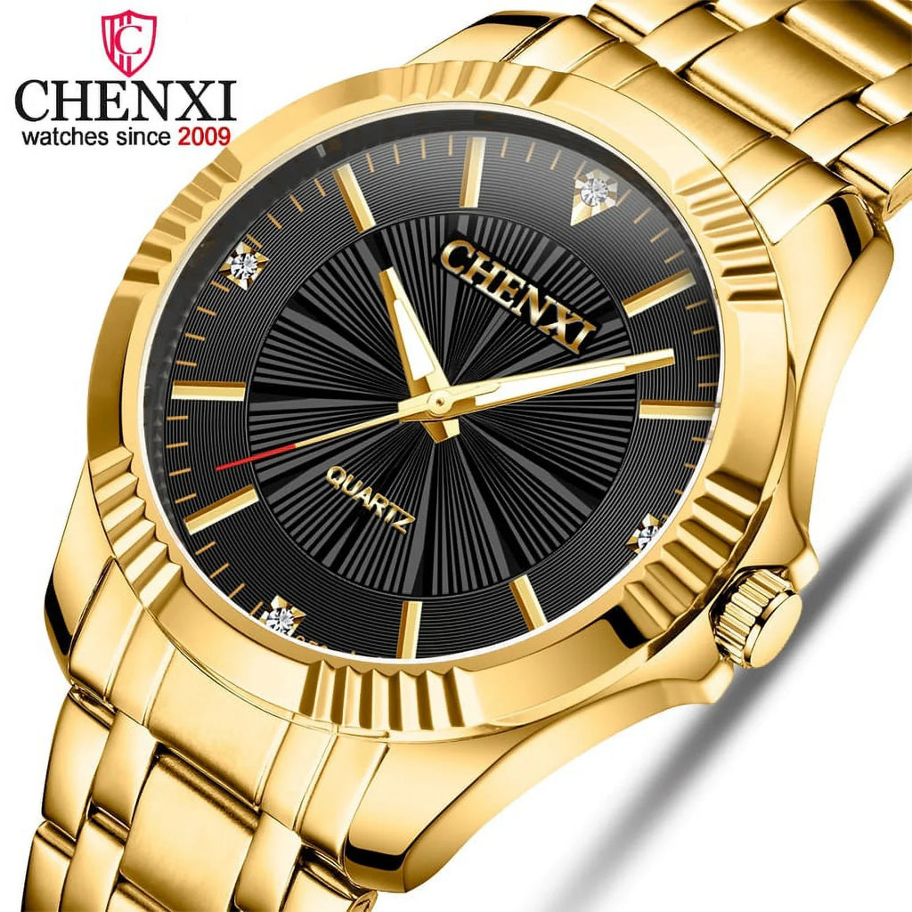 Brand Famous Noble Gentlmen Watch Classic Luxury Gold Stainless Steel Quartz Male Watches Fashion Delicate Gift Clock Men