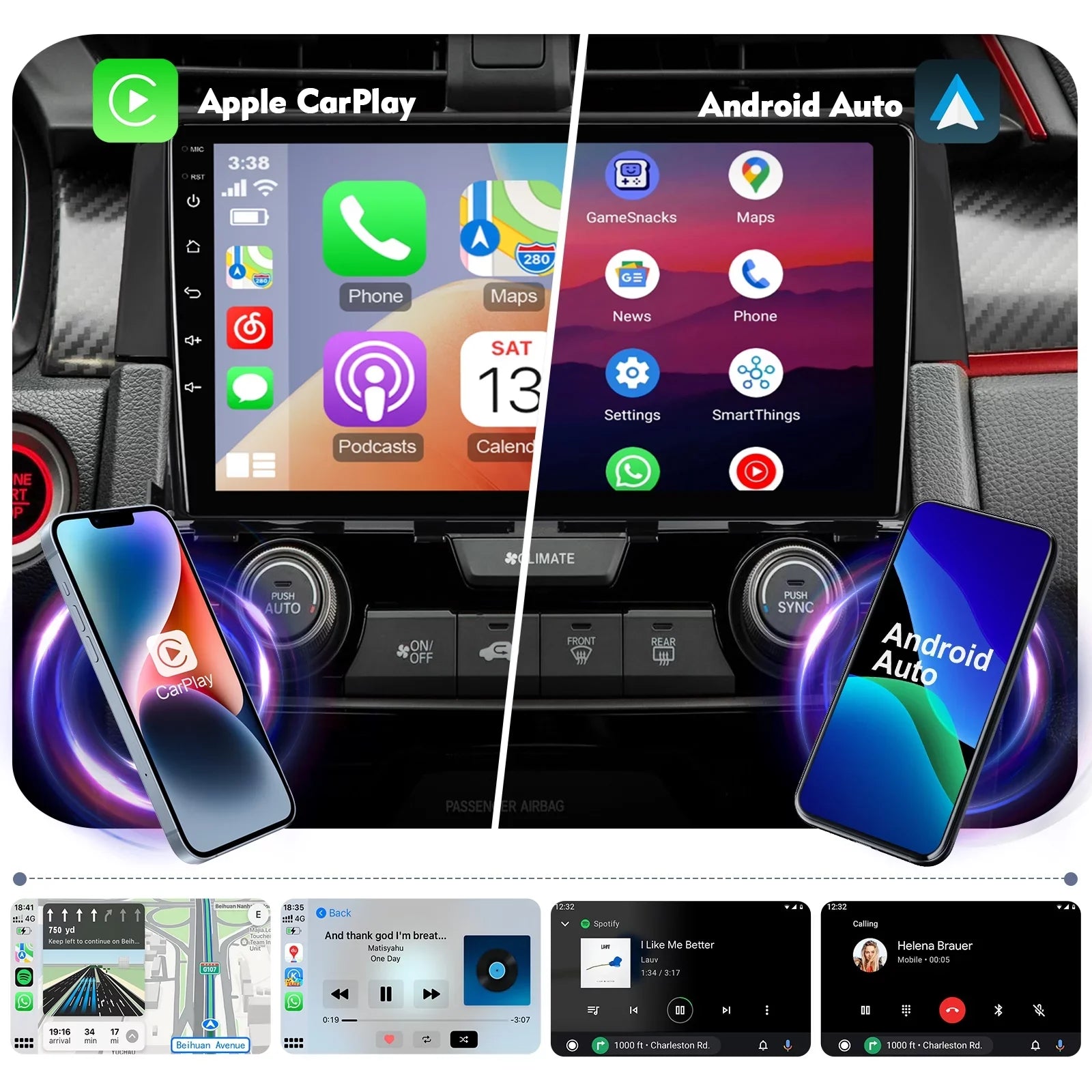 6+128G Android 12 Double Din Car Stereo for Honda Civic 2016-2020 with 9 Inch Touchscreen Radio Built-in Wireless Carplay/Android Auto -in  Backup Camera