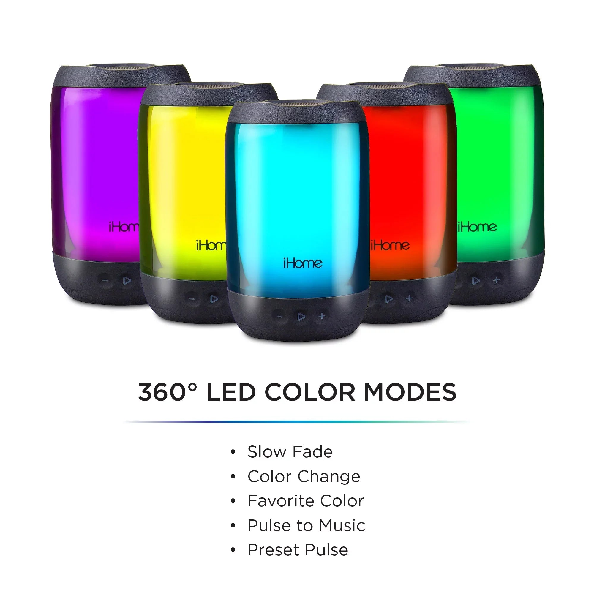iHome Rechargeable Color Changing Waterproof Bluetooth Play Glow + Speaker with Mega Battery