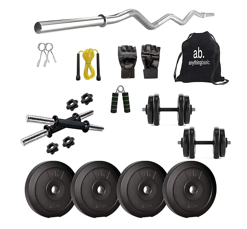 anythingbasic.  10 Kg Home Gym Set with One 3 Ft Curl and One Pair Dumbbell Rods with Gym Accessories Gym Set