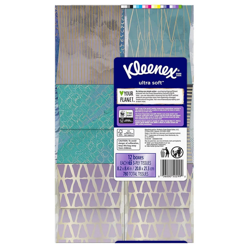 Kleenex Ultra Soft Facial Tissues - Cube Boxes (12 Pack, 65 tissues)