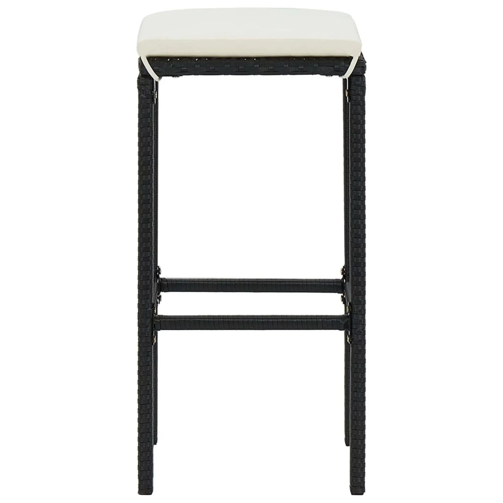 Anself 5 Piece Garden Bar Set Table with Storage Shelf and 4 Cushioned Stool Chairs Outdoor Dining Set Black Poly Rattan for Bistro, Pub, Backyard, Terrace, Patio