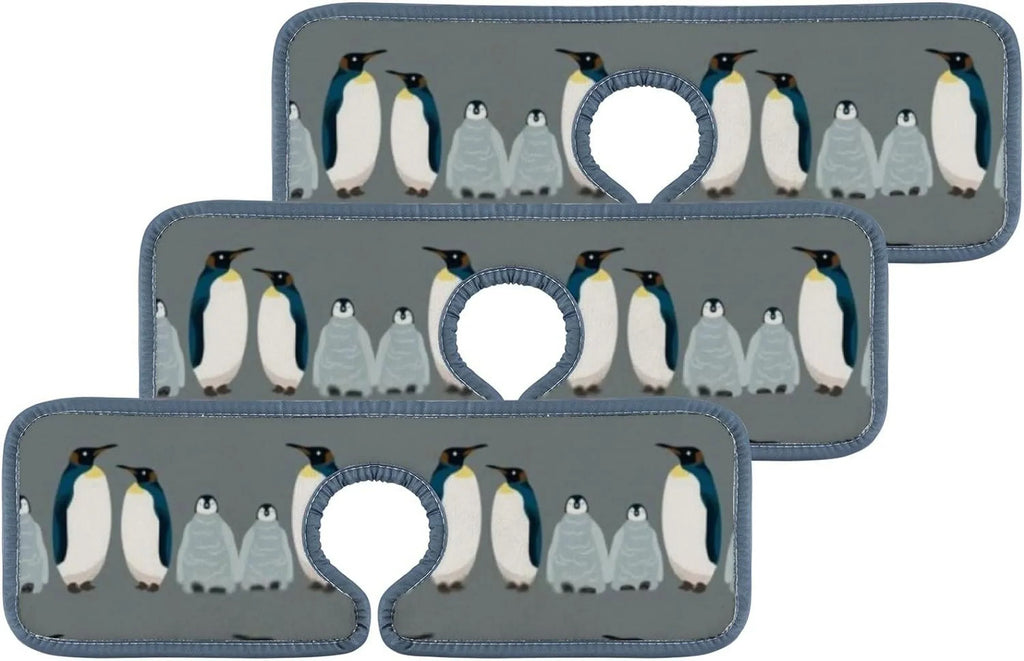 Bestwell 3PCS Faucet Absorbent Mat, Sea Bird Penguin Washable Sink Splash Guard Drip Catcher, Kitchen Bath Countertop Sinkmat Microfiber Drying Mats