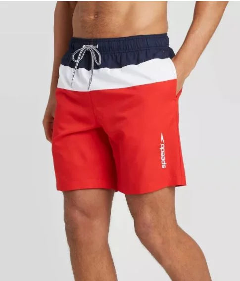 Speedo Men's 8" Colorblock Swim Shorts - Navy/White/Red- XXlarge