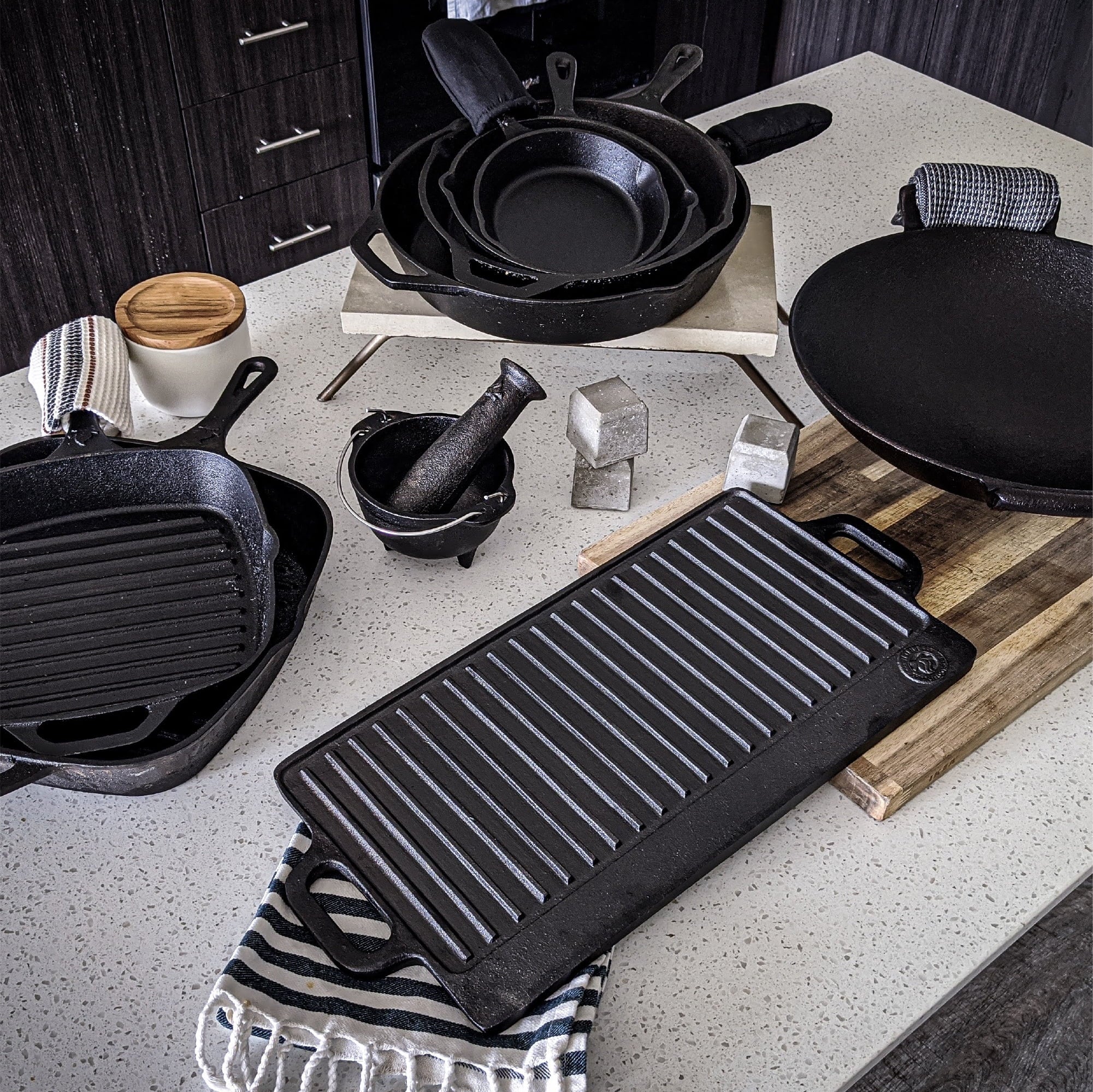 Backcountry Iron 8 Inch Square Grill Pan Medium Pre-Seasoned Cast Iron