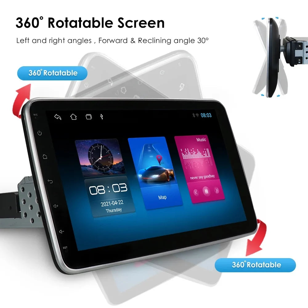 Hizpo Single 1  Rotatable 10.1'' Android 10 Touch Screen With Apple Carplay& Android Auto Car Stereo Radio  Navigation Wifi Bluetooth