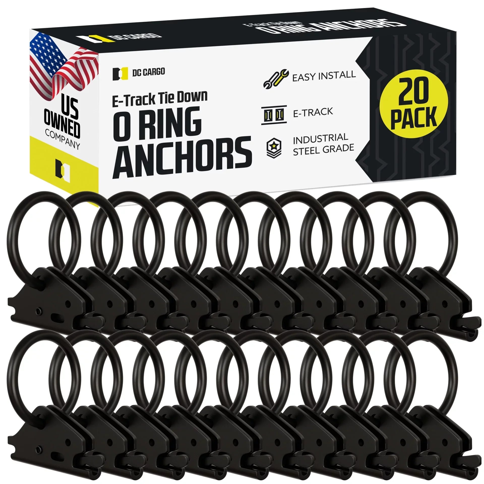 "20 -Track  Ring Tie-Down Anchors w/  Track Spring Fittings, Steel, Tie Down Cargo Loads to ETrack TieDown System Rails in Enclosed/Flatbed Trailer, Truck, Van, Pickup"