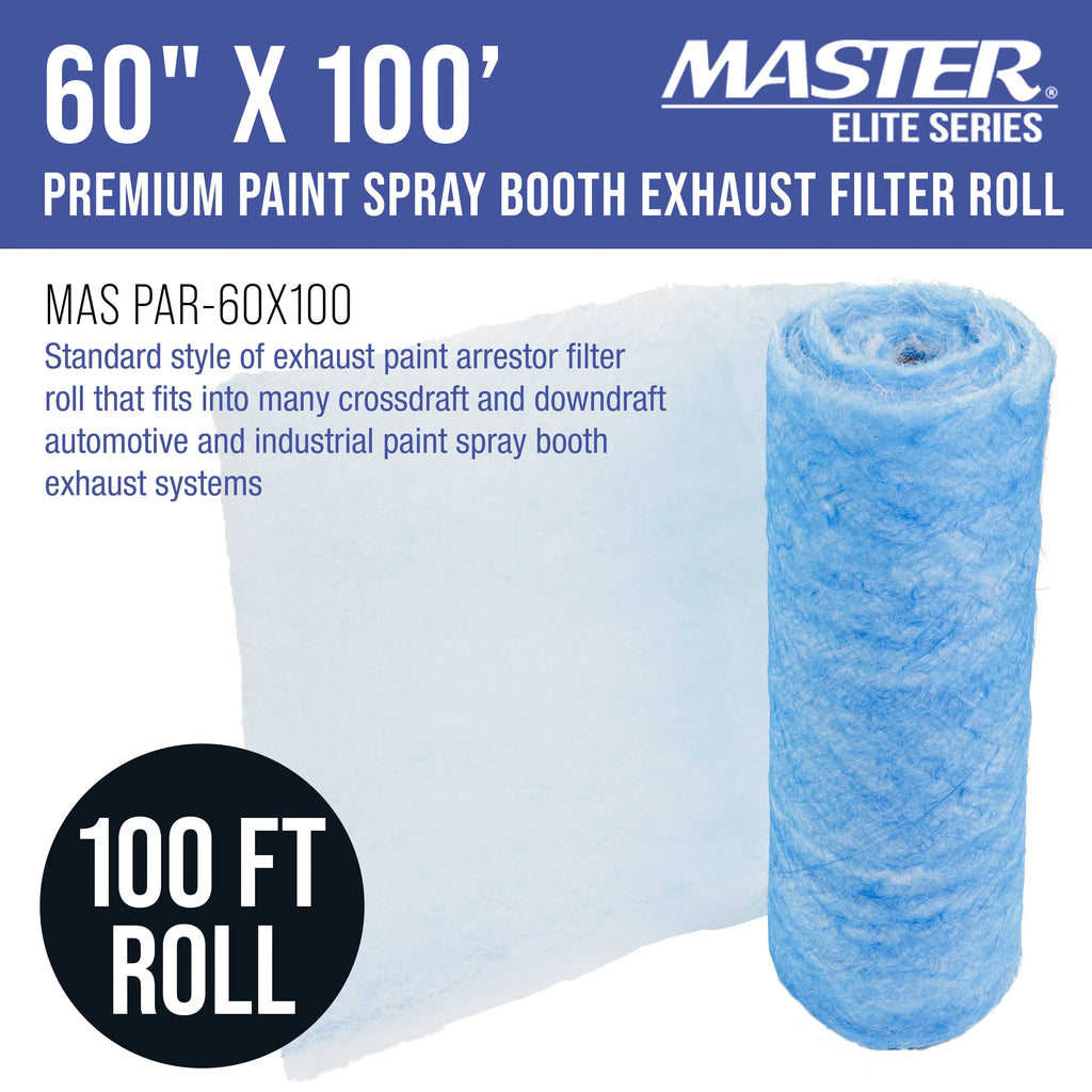 Master Elite Premium Paint Spray Booth Exhaust Filter Roll, 60" x 100' - 18 Gram Heavy-Duty Fiberglass Paint Arrestor - Captures Traps Overspray Paint Particles in Auto Autobody Refinish Booths