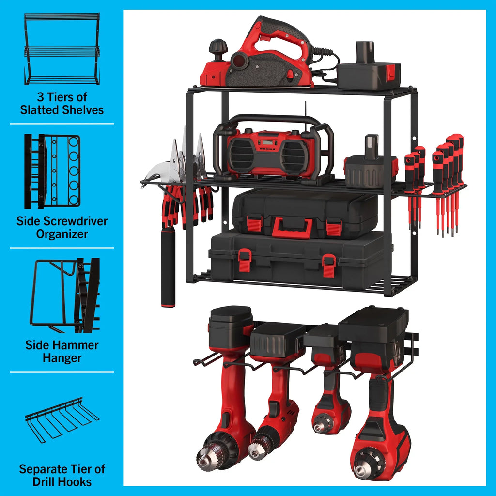 Stalwart Power Tool Organizer - 4-Tier Garage Shelving - 140lb Max Capacity