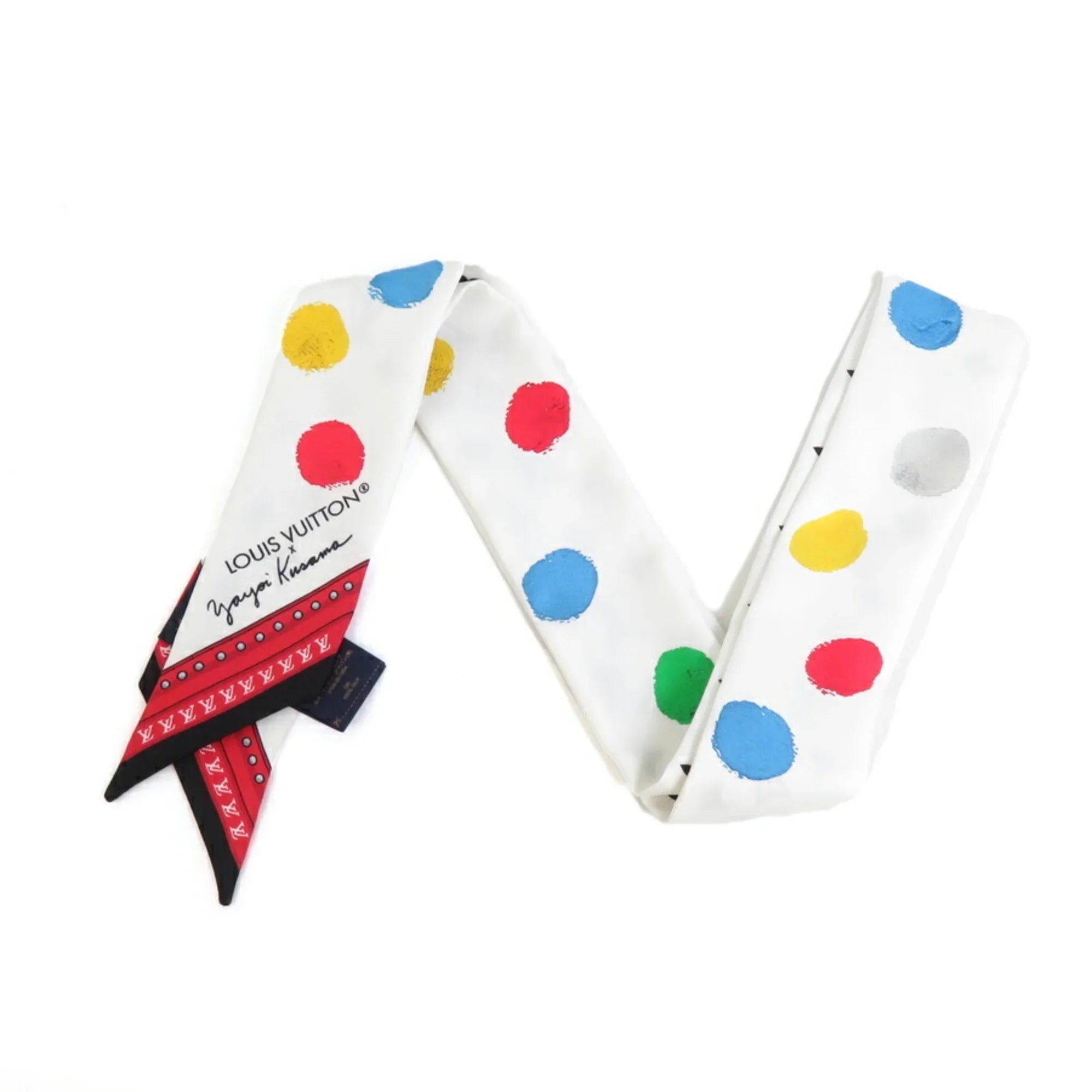 Pre-Owned   Scarf Muffler  x  Painted Dot Bandeau  Silk White Multicolor Women's  (Good)