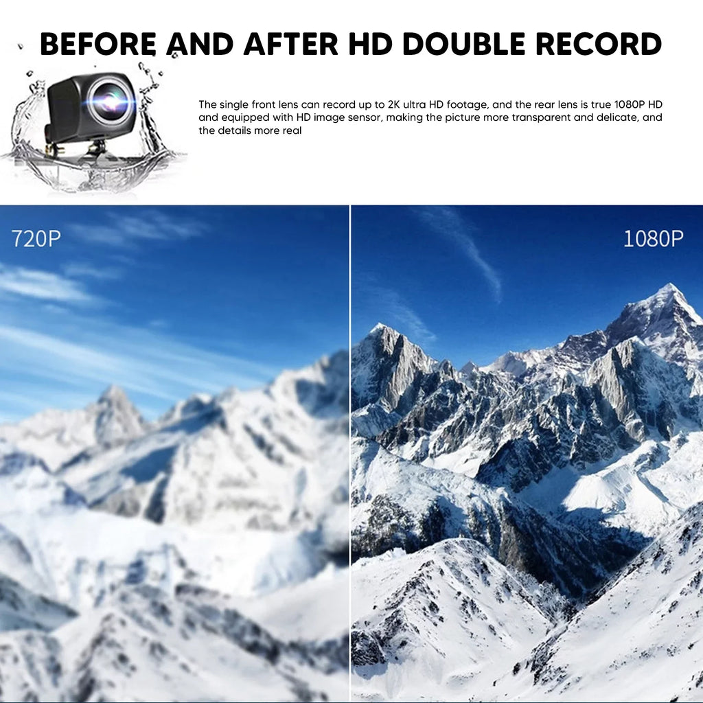 4K 12" Car Dash Cam Touch Screen with Rear View Mirror Camera Waterproof  Video Recorder Night Vision Motion Detection -Sensor