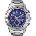 Timex Men's  Premium Chronograph Silver-Tone Stainless Steel Bracelet Blue Dial Watch