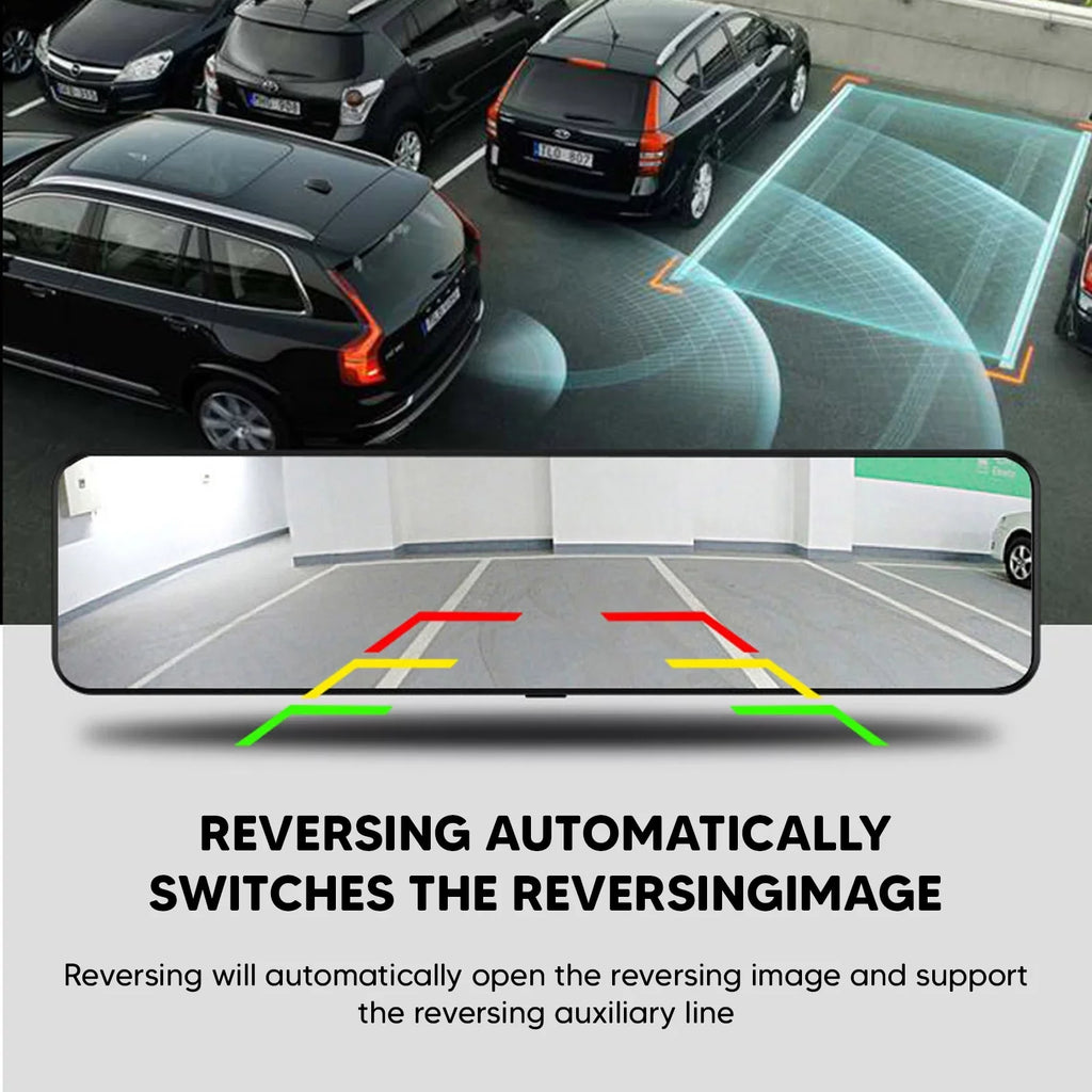 4K 12" Car Dash Cam Touch Screen with Rear View Mirror Camera Waterproof  Video Recorder Night Vision Motion Detection -Sensor