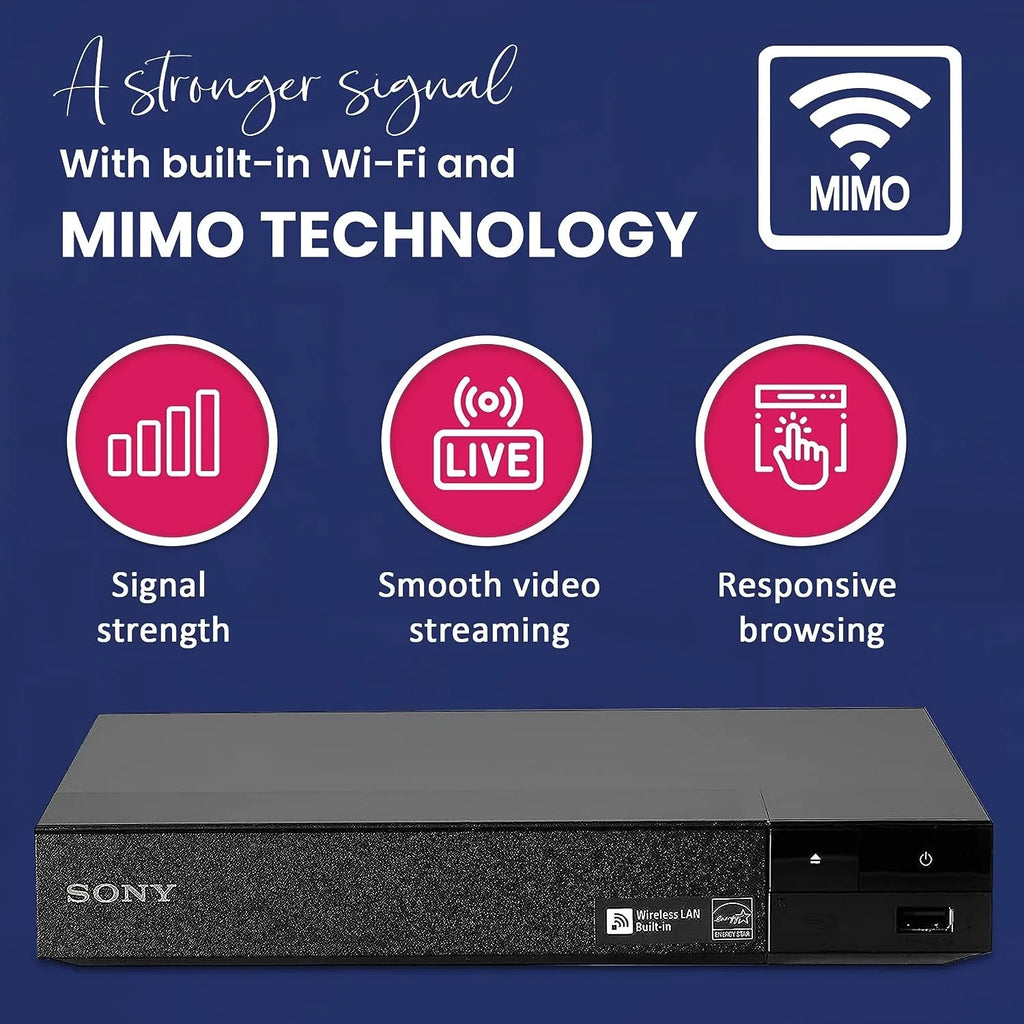 Sony - Blu-Ray Disc Player with Built-in Wi-Fi - Netflix, You Tube + Remote Control + NeeGo High-Speed  Cable /Ethernet NeeGo Lens Cleaner