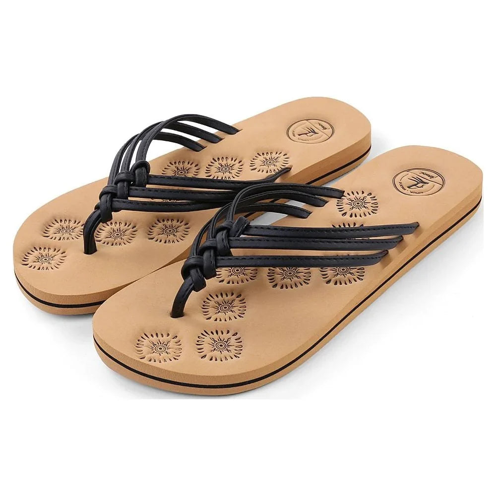 Livi Life Women's Indoor or Outdoor Casual Walking Flip Flop Sandals (Black)