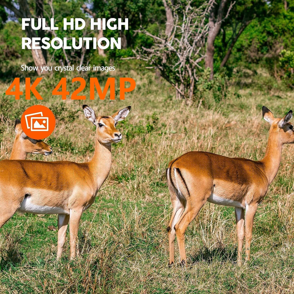 42MP Native 4K 30fps Trail Game Camera WiFi Bluetooth Hunting Deer Camera with Night Vision 3  Sensor Waterproof  Motion Activated 120° Wide Angle Trail Cam for Wildlife Monitoring