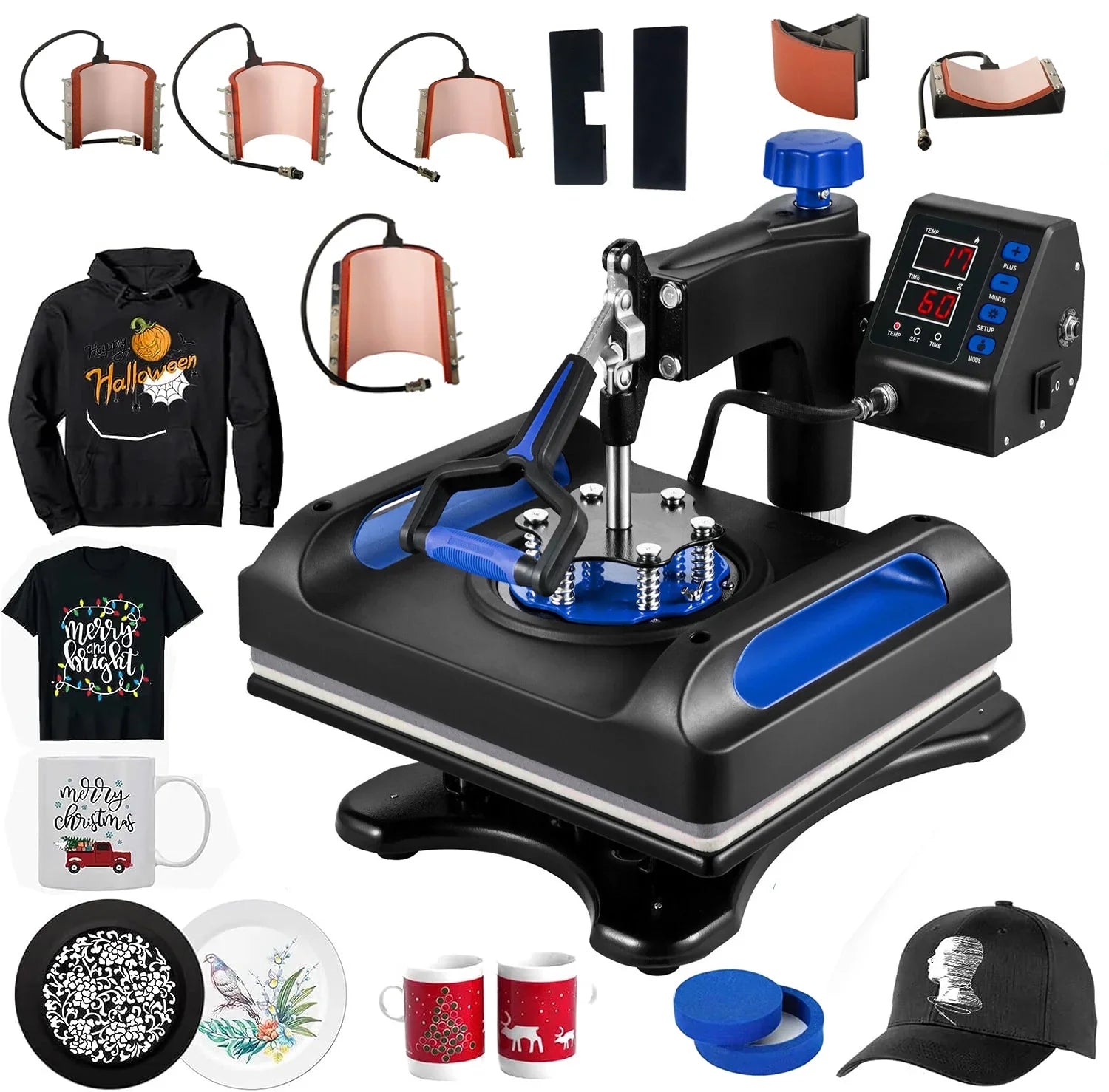 Blue Heat Press Machine 8 in 1, 15 x 15 Inches Sublimation Transfer Printer, Digital Precise  Control Printing, 360 Swing Away Vinyl Transfer Printer for -Shirts, Canvas Bag, Pillow, Banner