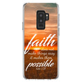 DistinctInk Clear Shockproof Hybrid Case for Samsung Galaxy +  (6.2" Screen) -  Bumper, Acrylic Back, Tempered Glass Screen Protector - Luke 1:37 - Faith Does Not Make Easy Makes Possible