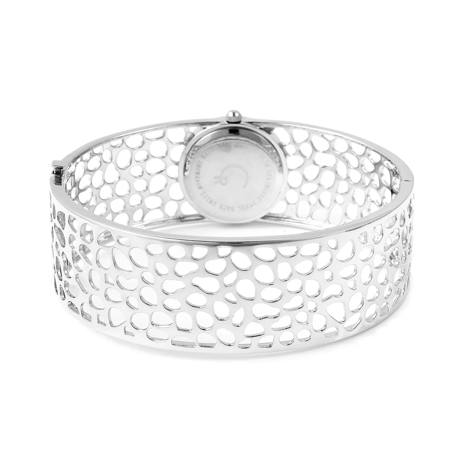Rachel Galley Swiss Movement Watch Bangle Bracelet Silver Back 7.5 in