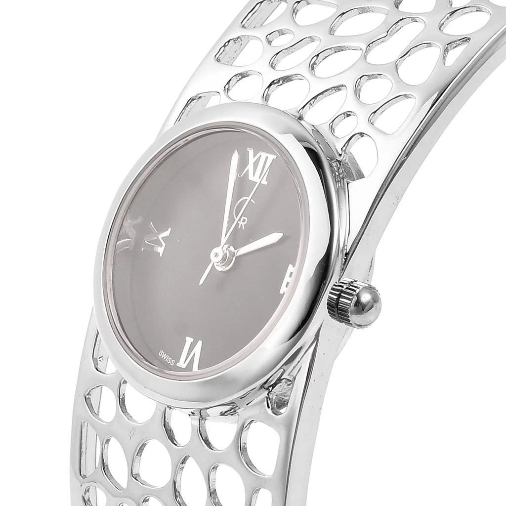 Rachel Galley Swiss Movement Watch Bangle Bracelet Silver Back 7.5 in