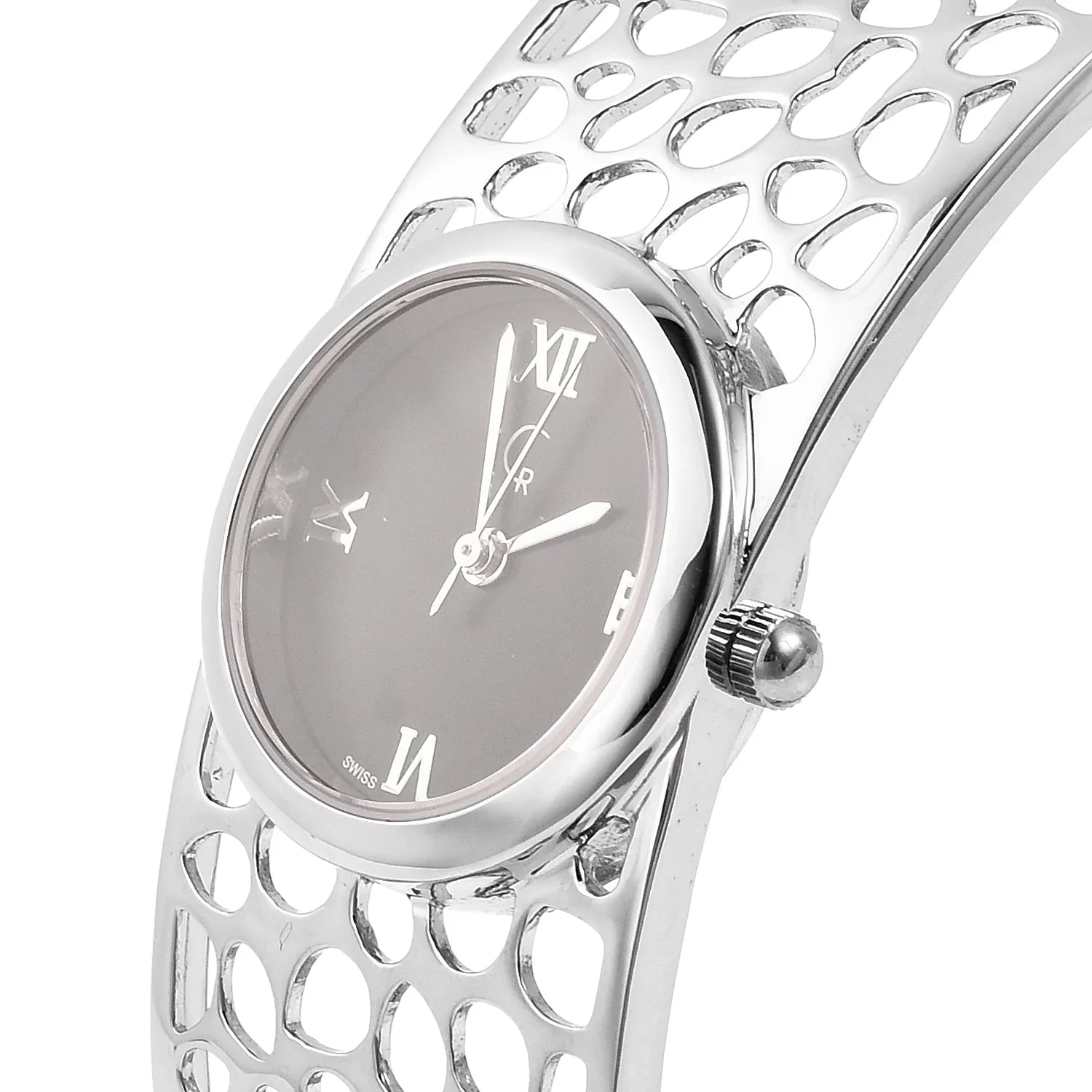 Rachel Galley Swiss Movement Watch Bangle Bracelet Silver Back 7.5 in