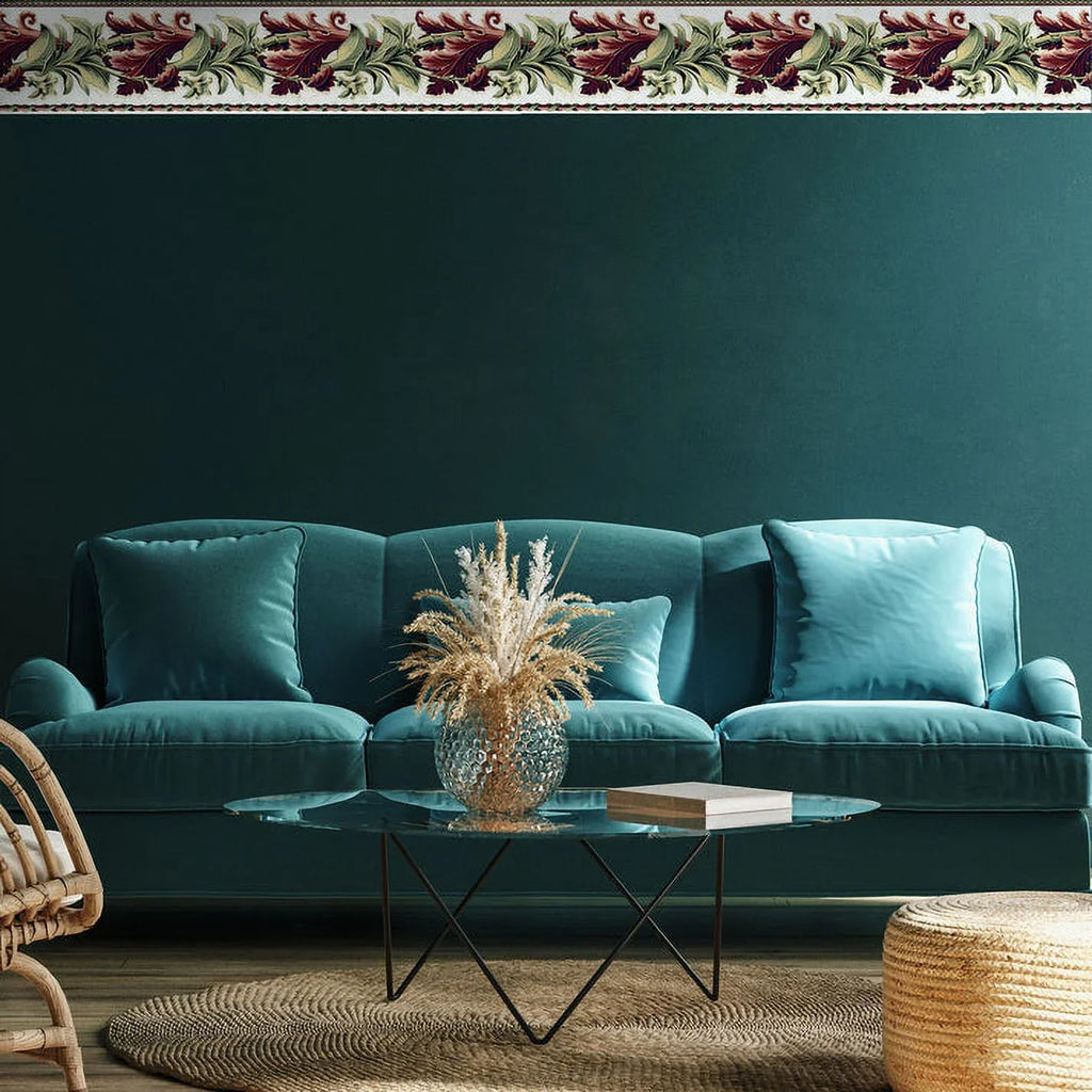 Designer Laurel Twist Wallpaper Border - Un-pasted - Green, Red 15'  x 6.7"
