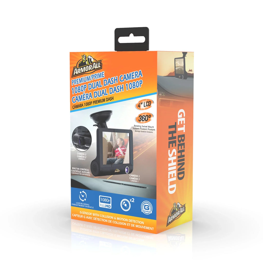 New Armor All Universal 4 inch  1080P  Dual-Lens Dash Camera, -sensor Detects Motion and Accidents, Two Cameras, Micro- Card Slot