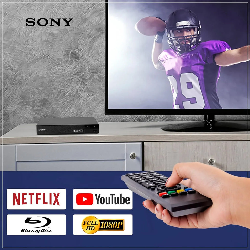 Sony - Blu-Ray Disc Player with Built-in Wi-Fi - Netflix, You Tube + Remote Control + NeeGo High-Speed  Cable /Ethernet NeeGo Lens Cleaner