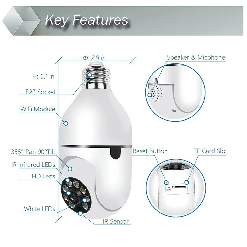 2Pack  Socket Light Bulb Camera Wireless Wi-Fi 2.4Ghz &5Ghz 360° Motion Detector Surveillance Camera Two Way Talk/Night Vision/Light Bulb Camera