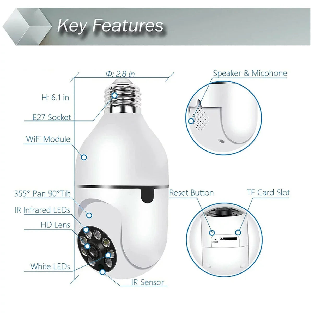 2Pack  Socket Light Bulb Camera Wireless Wi-Fi 2.4Ghz &5Ghz 360° Motion Detector Surveillance Camera Two Way Talk/Night Vision/Light Bulb Camera
