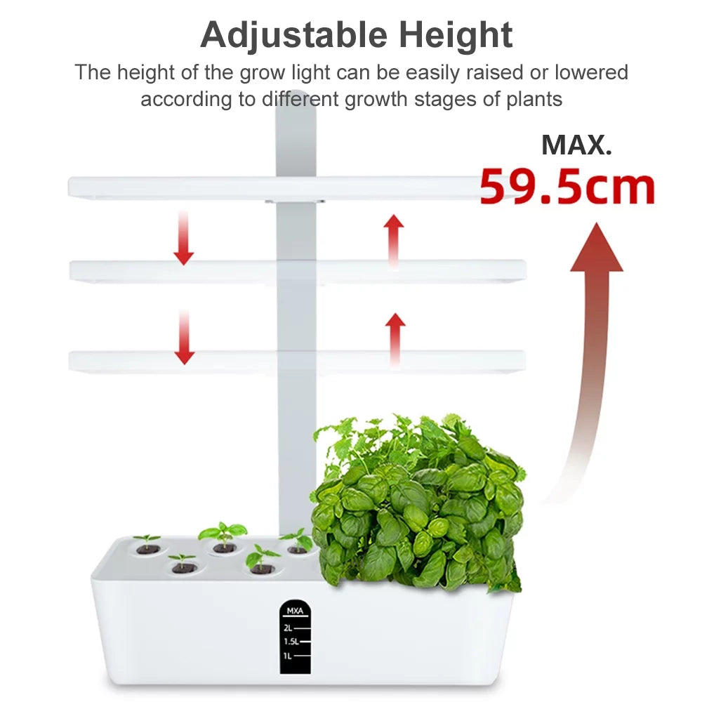 Smart Hydroponics Growing System Indoor Herb Garden Kit 9 Pods Automatic Timing with Height Adjustable 15W Grow 2L Tank Smart Pump for Home Office Kitchen