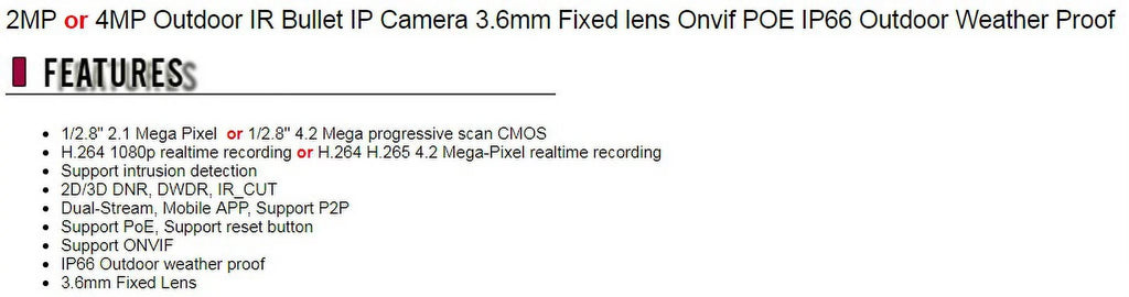 Eyemax 2MP Outdoor  Bullet  Security Camera 3.6mm Fixed lens Onvif   Outdoor Weather Proof