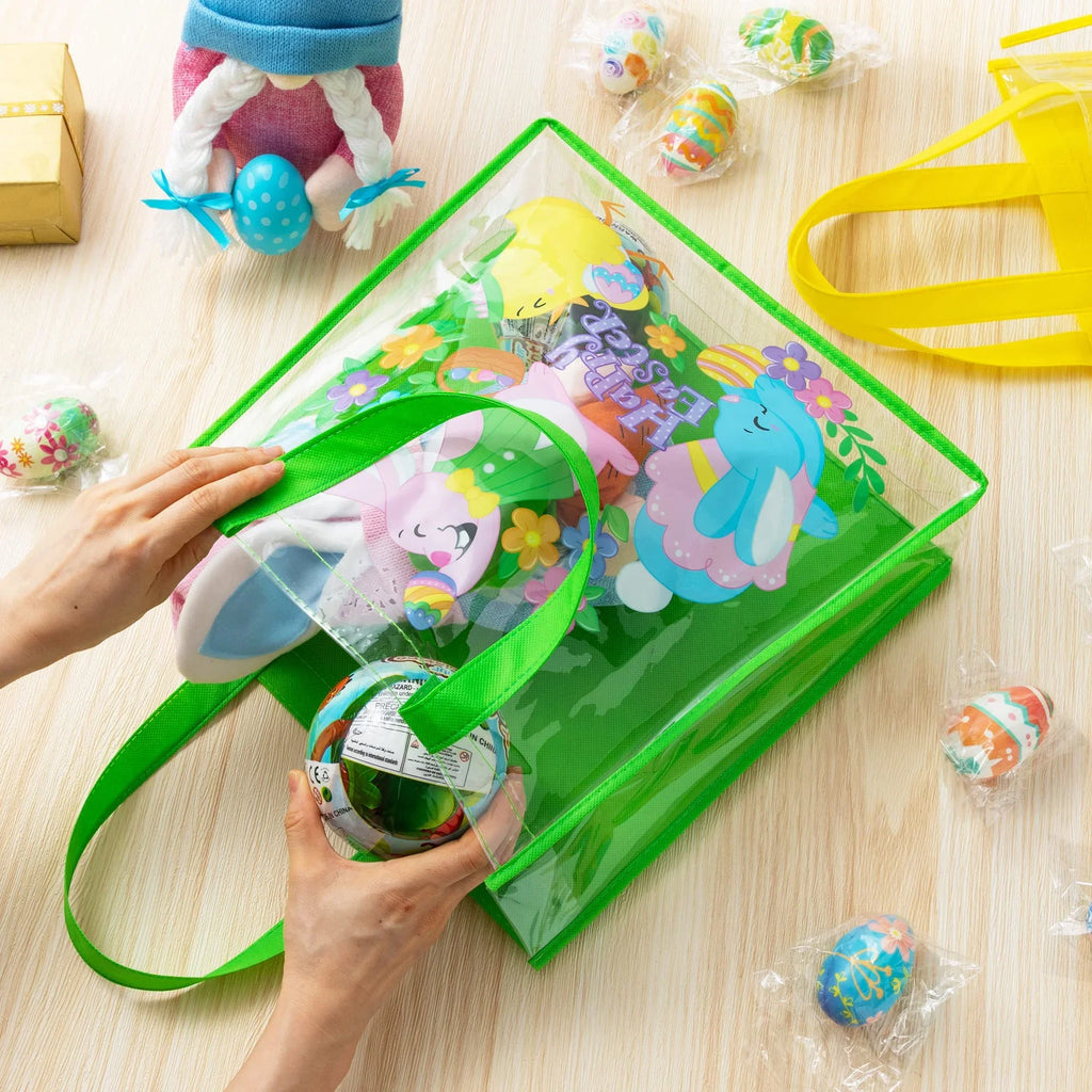 Syncfun 6 Pcs Easter Gift Bags for Kids, Large Goodie Reusable Tote Treat Bags with Handles for Easter Egg Hunt, Easter Party Favors Supplies