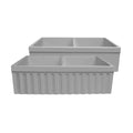 Whitehaus Collection  Farmhaus Fireclay Quatro Alcove Reversible Double Bowl Fireclay Sink with a Fluted Front Apron - Matte Light Cement
