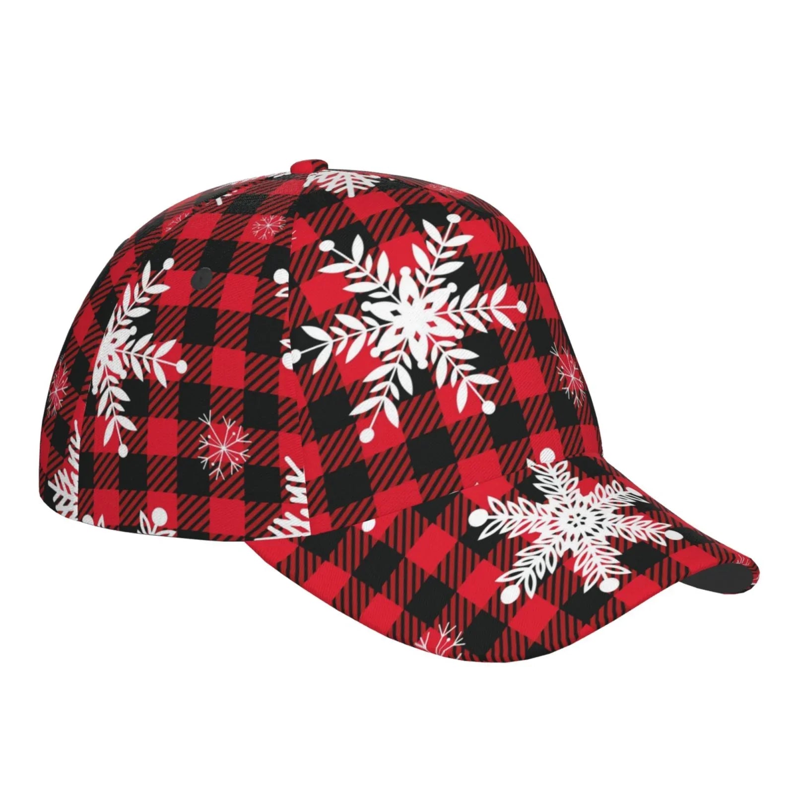 Balery Baseball Cap Adjustable Size for Running Workouts and Outdoor Activities All Seasons Dad Hat(Snowflakes On  Buffalo Plaid)