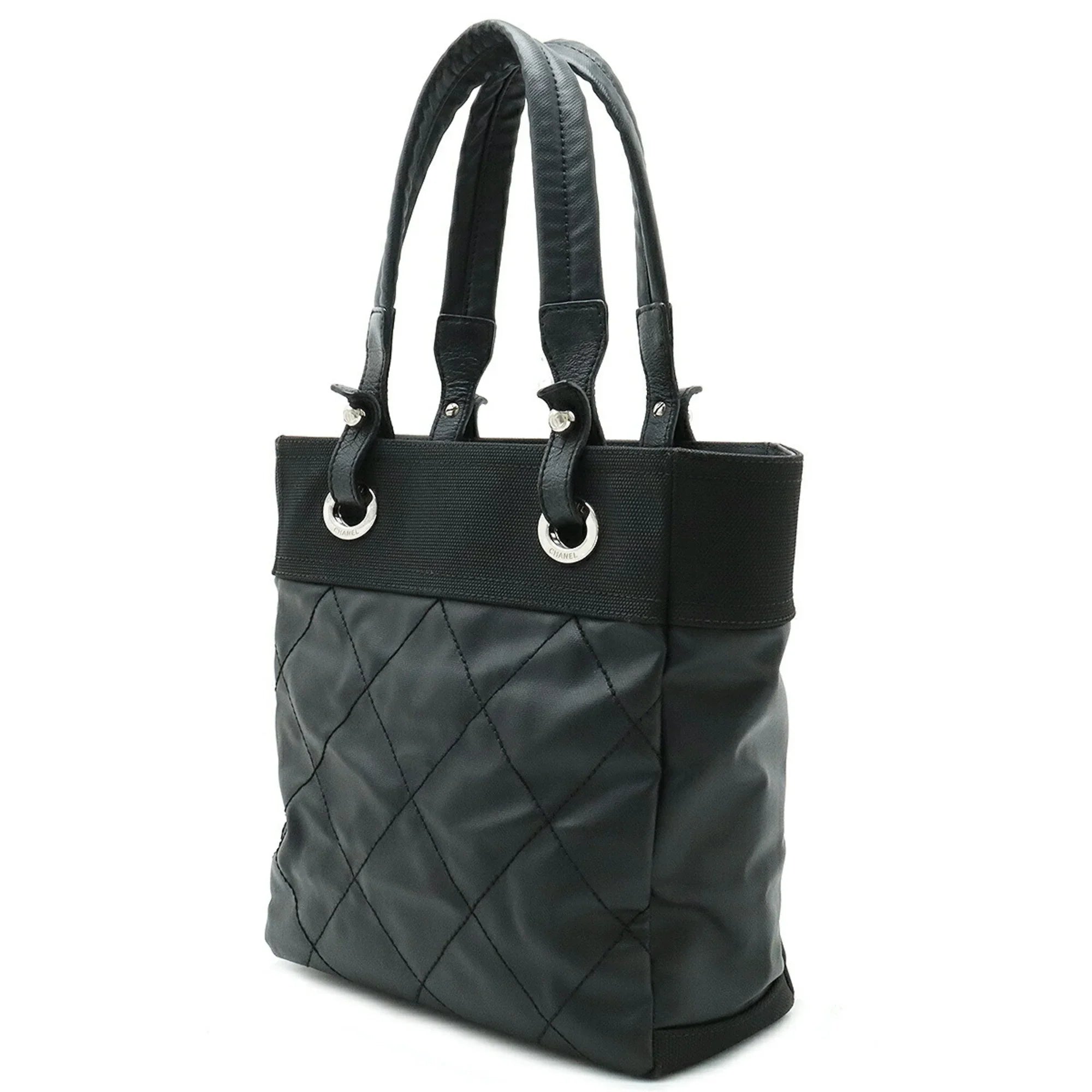 Pre-Owned  Paris Biarritz Tote  Bag Shoulder Coated Canvas Leather Black  (Good)