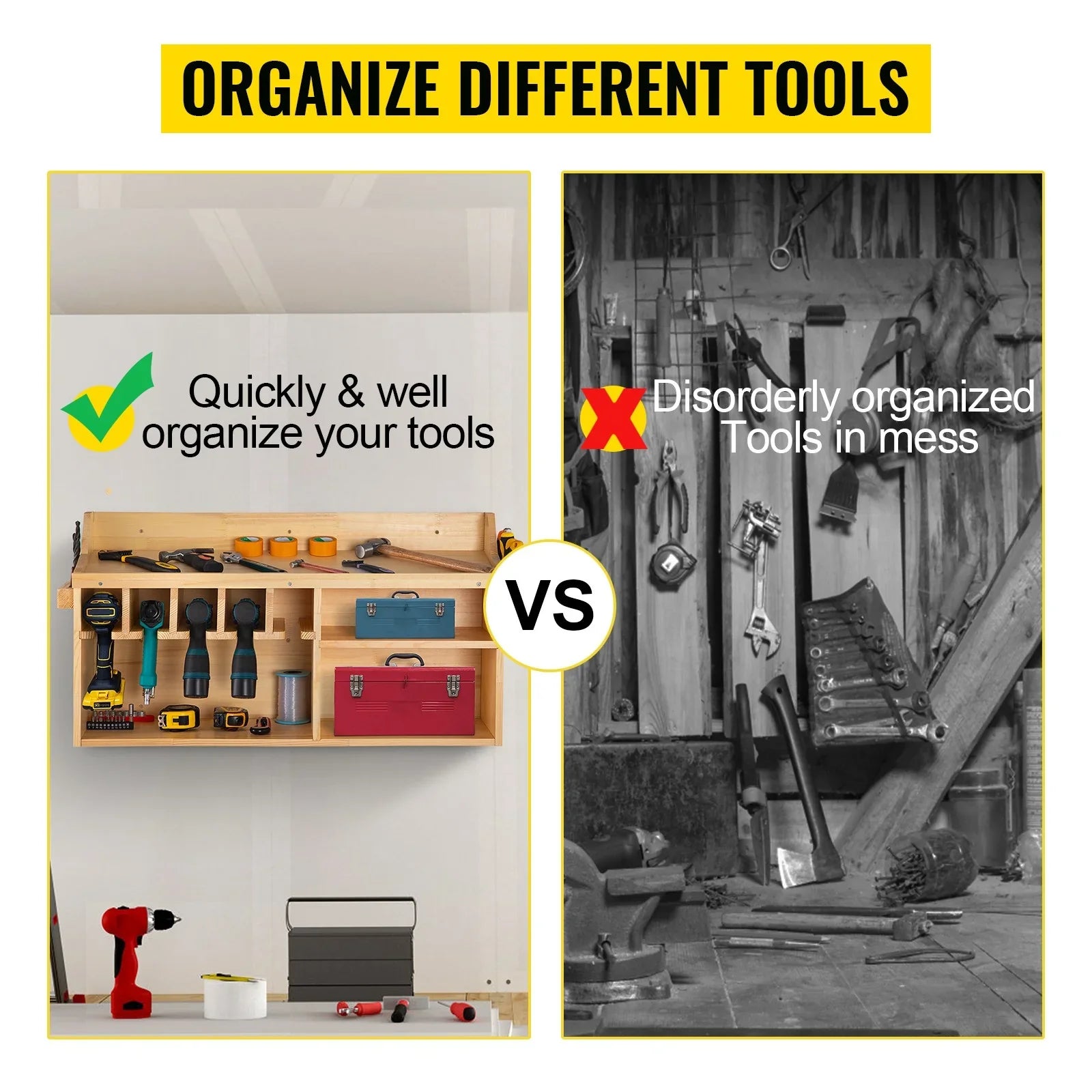 Power Tool Organizer Drill Wall Tool Holder 5 Slots 4-shelf Wall Mounted