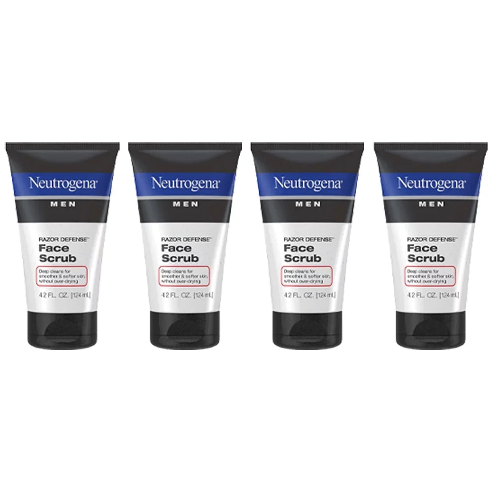 (4-Pack) Neutrogena Men Exfoliating Razor Defense Daily Shave Face Scrub, Conditioning Facial Cleanser for Smoother Skin And Less Razor Irritation, Dye-Free, 4.2 fl. oz