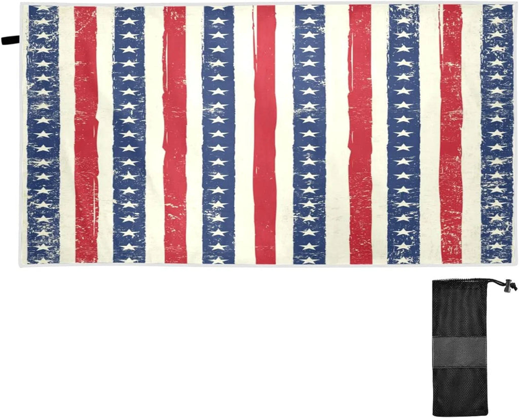 Bestwell American Flag Stripes Beach Towel - Lightweight Compact Oversized Travel Towels - Super Absorbent Quick Dry Towel for Swimming Camping Holiday（90）
