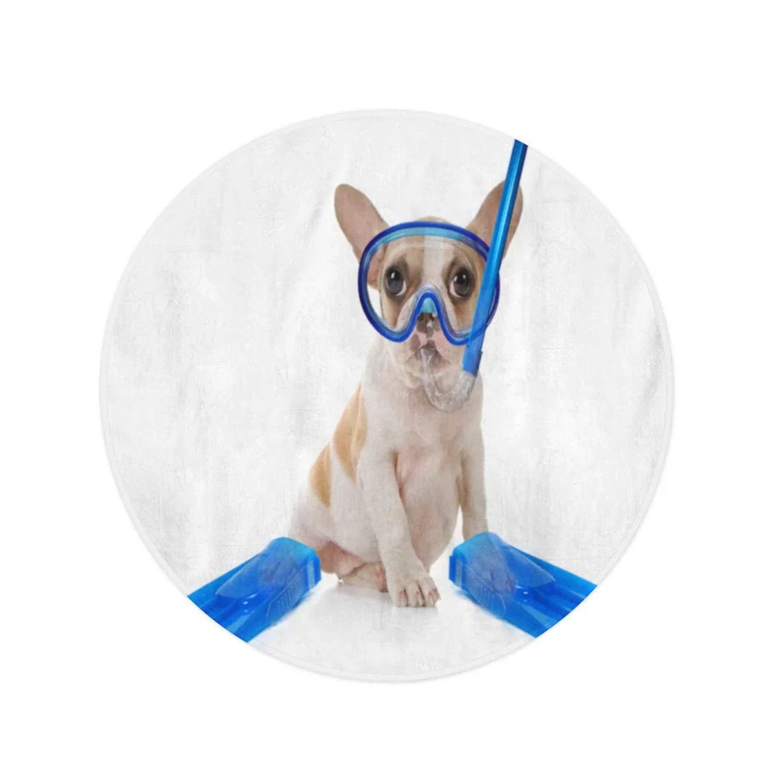 60 inch Round Beach Towel Blanket Sitting Puppy Dog Snorkeling Gear of Mask Fins Studio Travel Circle Circular Towels Mat Tapestry Beach Throw