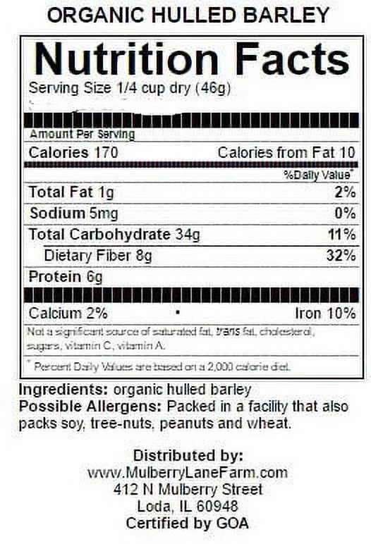 Hulled Barley Five Pounds (5 lbs)  Certified Organic Non-, Bulk by Mulberry Lane Farms