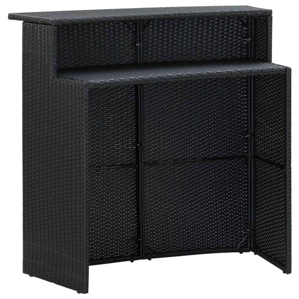 Anself 5 Piece Garden Bar Set Table with Storage Shelf and 4 Cushioned Stool Chairs Outdoor Dining Set Black Poly Rattan for Bistro, Pub, Backyard, Terrace, Patio