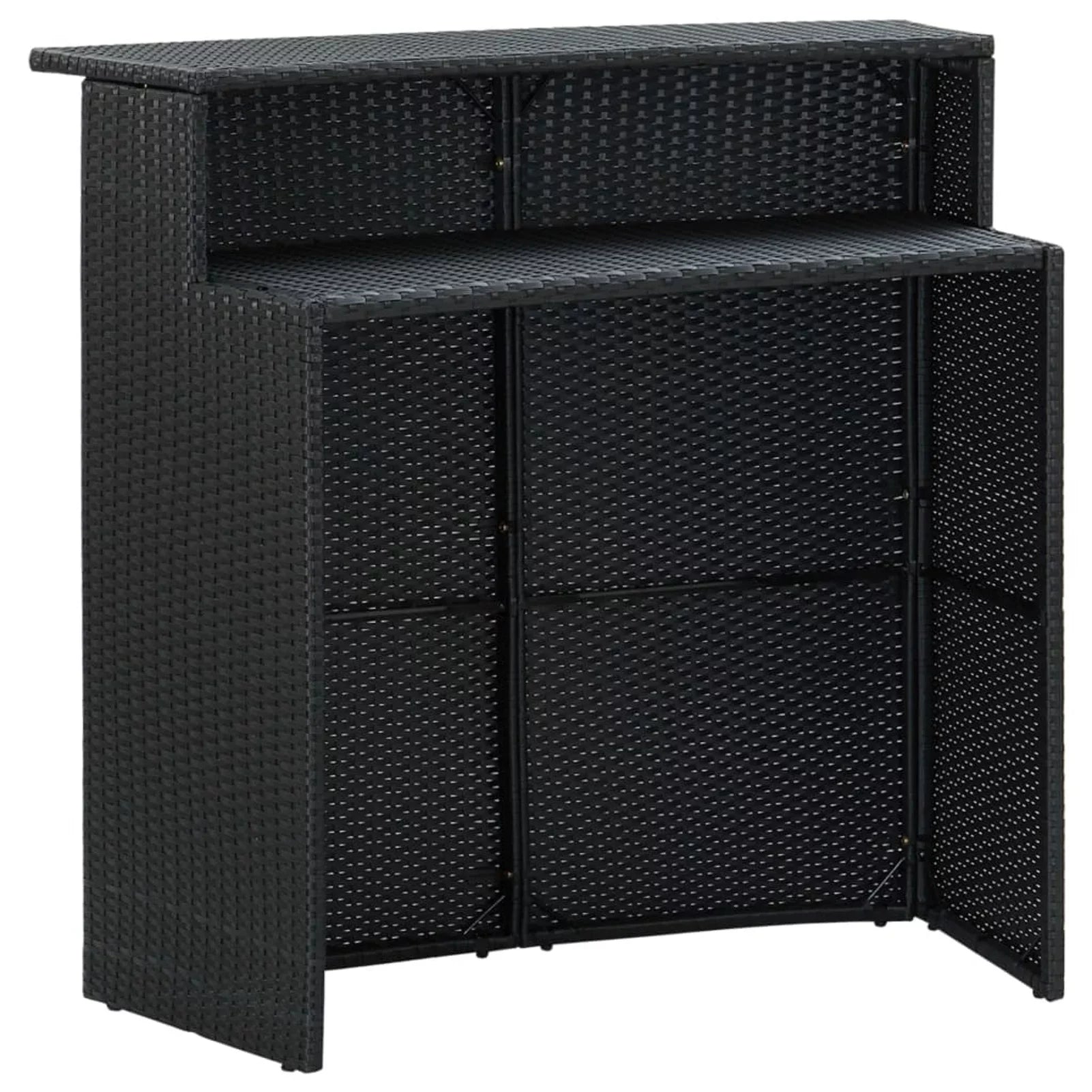 Anself 5 Piece Garden Bar Set Table with Storage Shelf and 4 Cushioned Stool Chairs Outdoor Dining Set Black Poly Rattan for Bistro, Pub, Backyard, Terrace, Patio