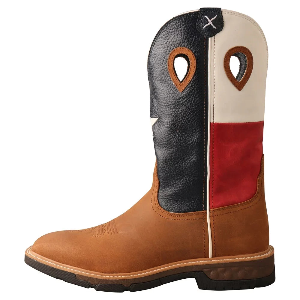 Twisted  Boots  Men`s Twisted  Light Brown 12` Texas Flag Soft Toe Work Boot Brown 9