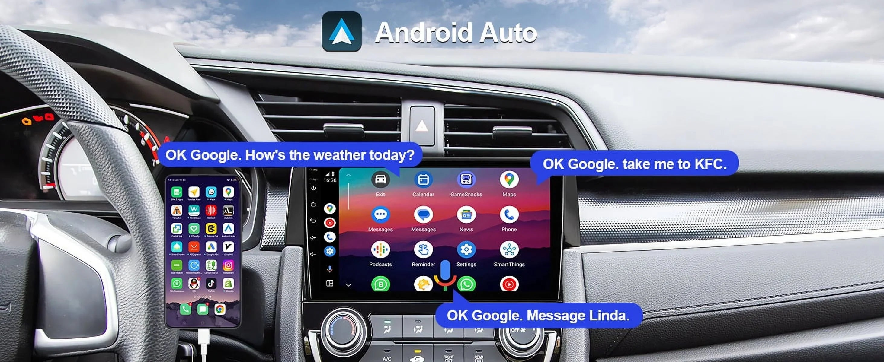 6+128G Android 12 Double Din Car Stereo for Honda Civic 2016-2020 with 9 Inch Touchscreen Radio Built-in Wireless Carplay/Android Auto -in  Backup Camera