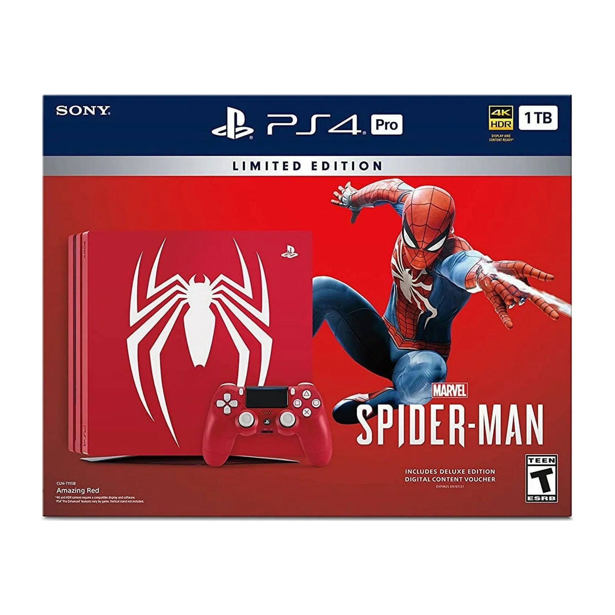 Sony PlayStation 4 Pro 1TB Gaming Console Spider-Man Limited Edition with Charging Dock Headset 2 Controller Bolt Axtion Used