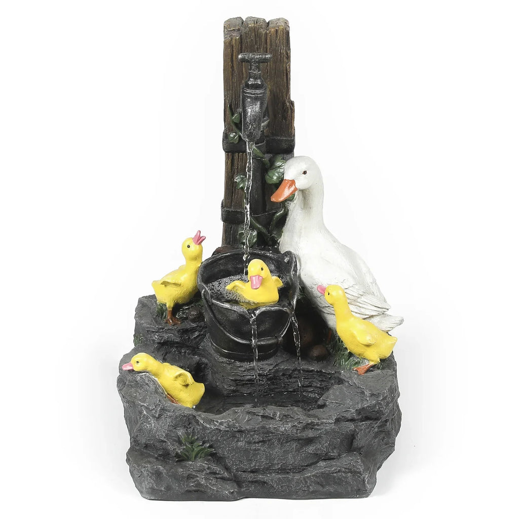 HomeStock Resin Antique Ambiance Duck Family Bath Outdoor Fountain