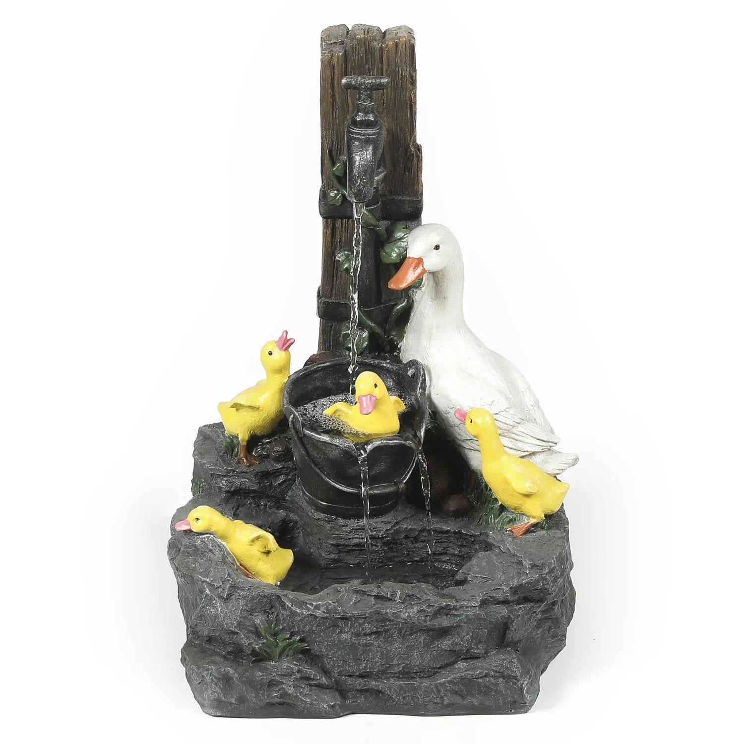 HomeStock Resin Antique Ambiance Duck Family Bath Outdoor Fountain
