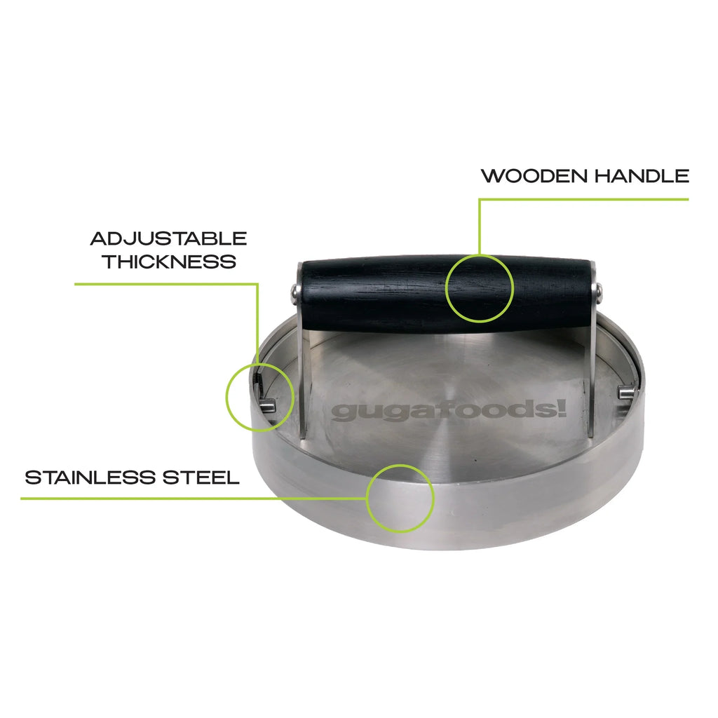 Guga Foods Adjustable Smashed Burger Press Kit, Hamburger Patty Maker, Stainless Steel